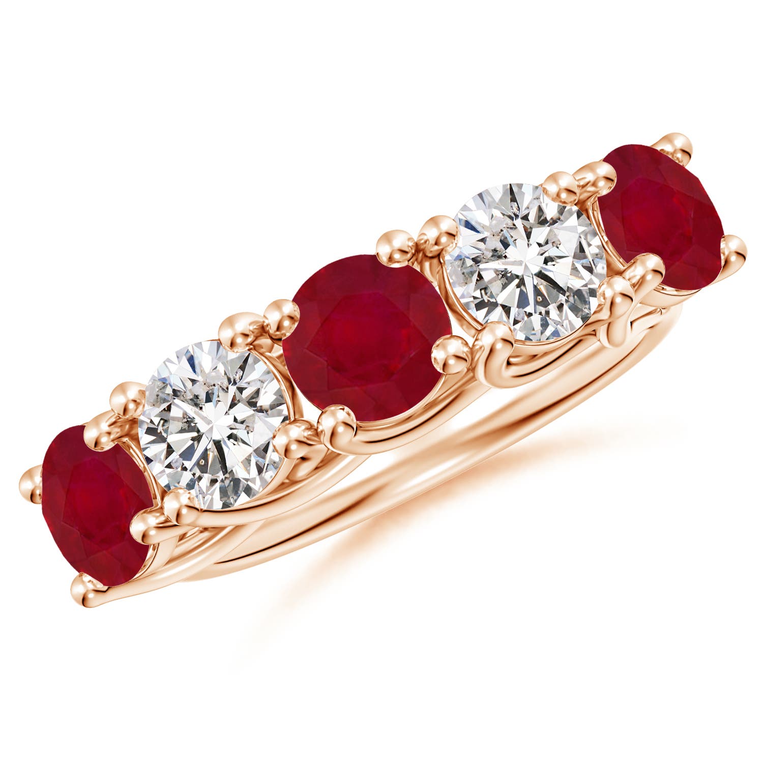 Angara 2.25 Carats Half Eternity Five Stone Ruby and Diamond Wedding Band in 18K Rose Gold