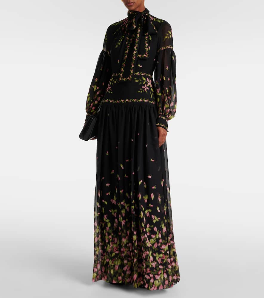 Floral silk voile gown