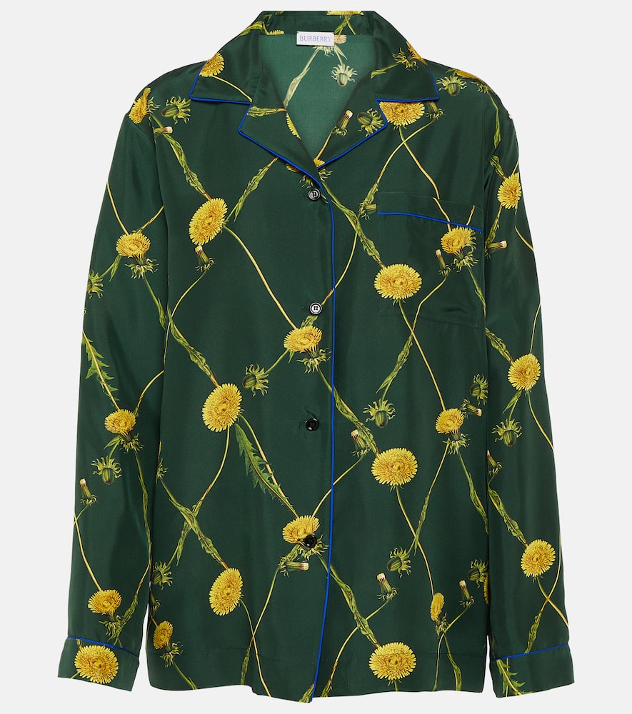 Floral silk poplin pajama shirt