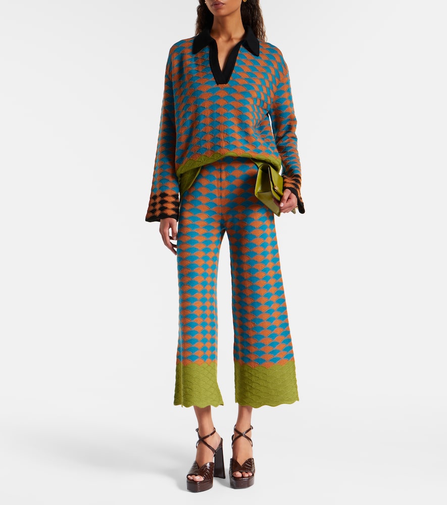 Intarsia knitted straight wool pants