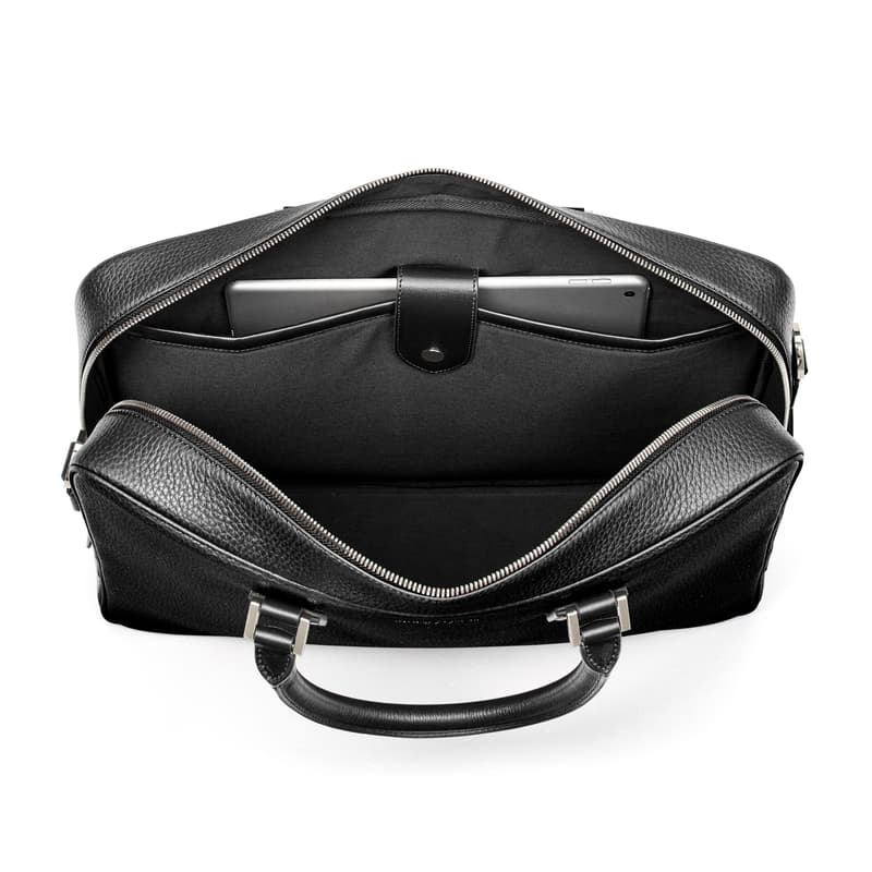 Mount Street Leather Laptop Briefcase Bag in Black Pebble