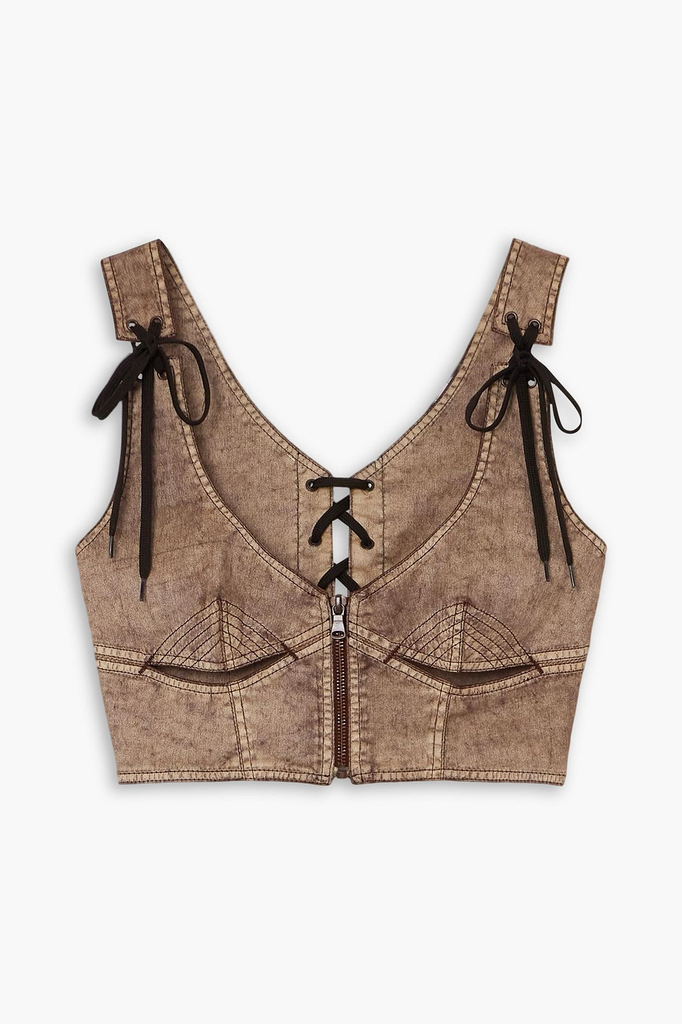Cropped stretch-cotton bustier top - Neutral - IT 42