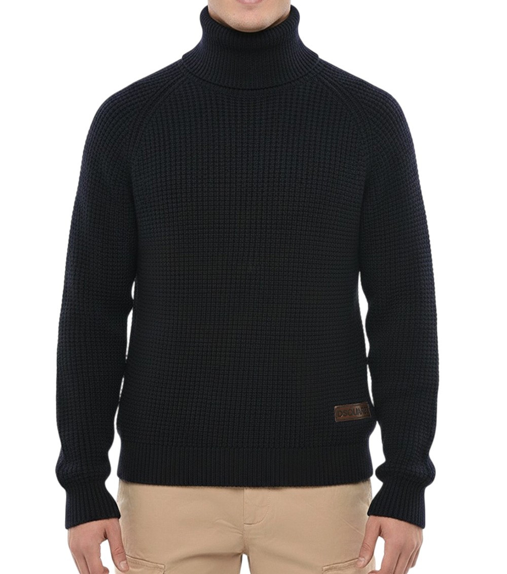 Navy Blue Turtleneck Sweater In Wool