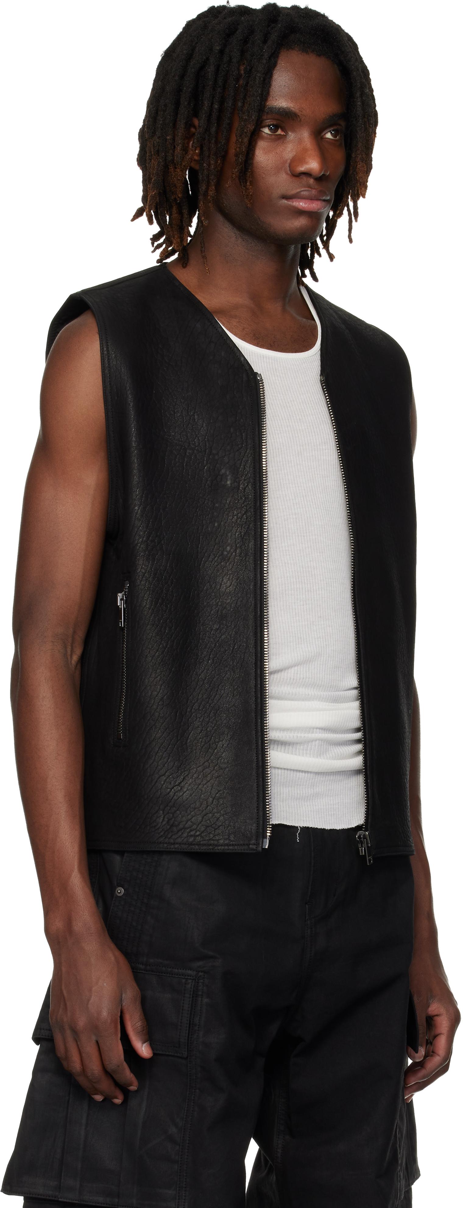 Black Zip Leather Vest