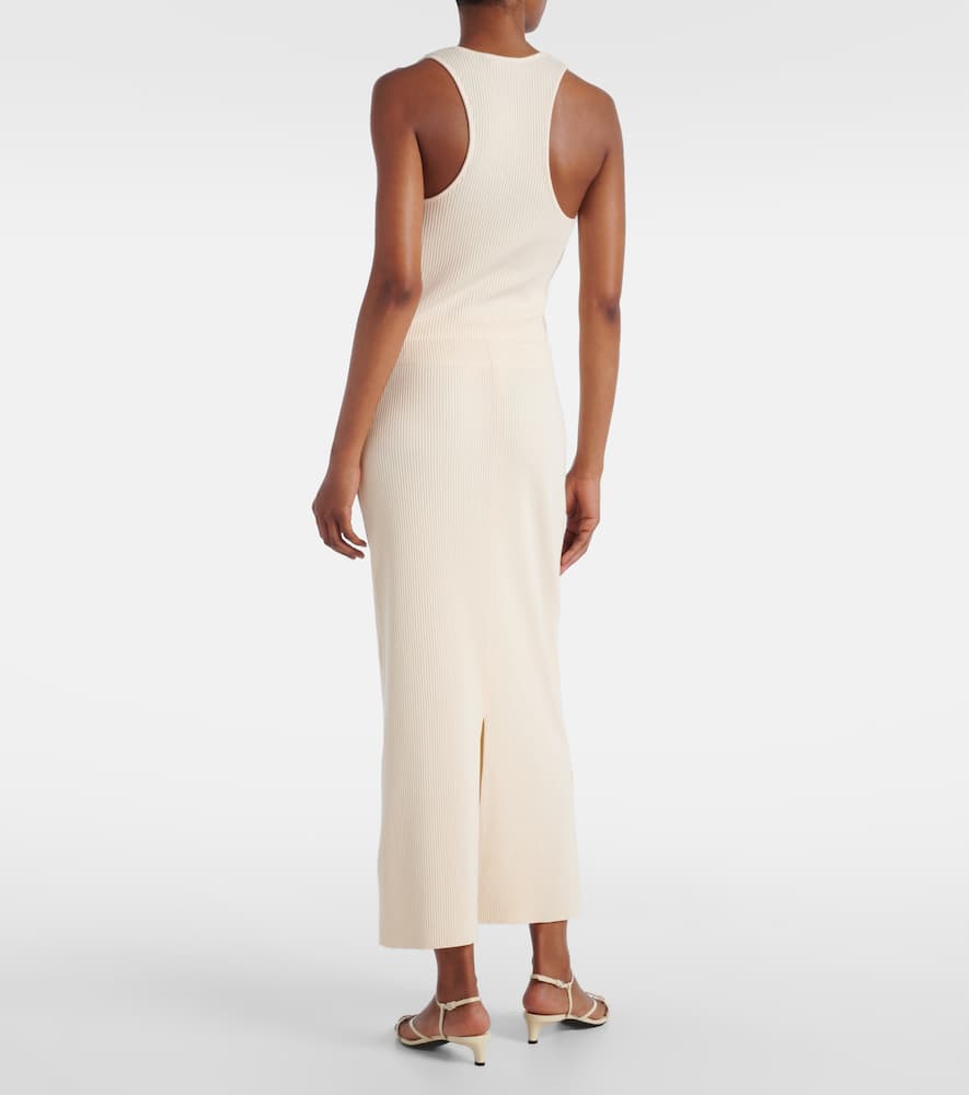 Ribbed-knit cotton-blend midi skirt