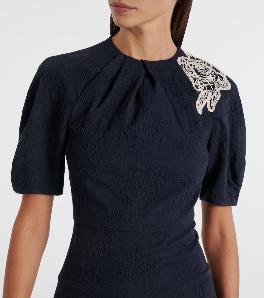 Floral cotton-blend jacquard midi dress