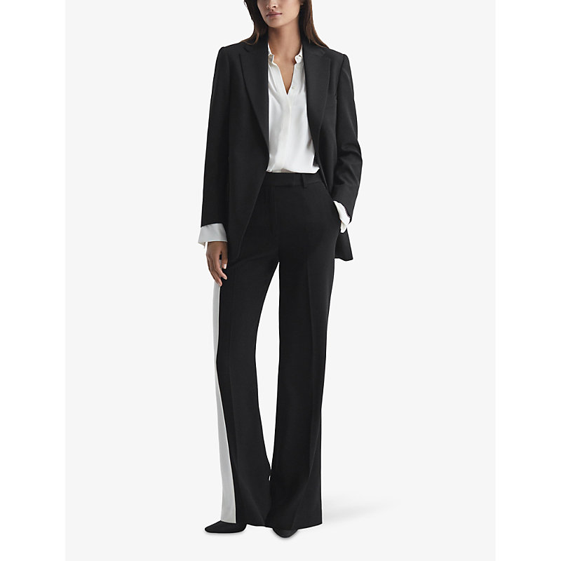 Womens Black Alia Notched-lapel Oversized Wool-blend Blazer 12