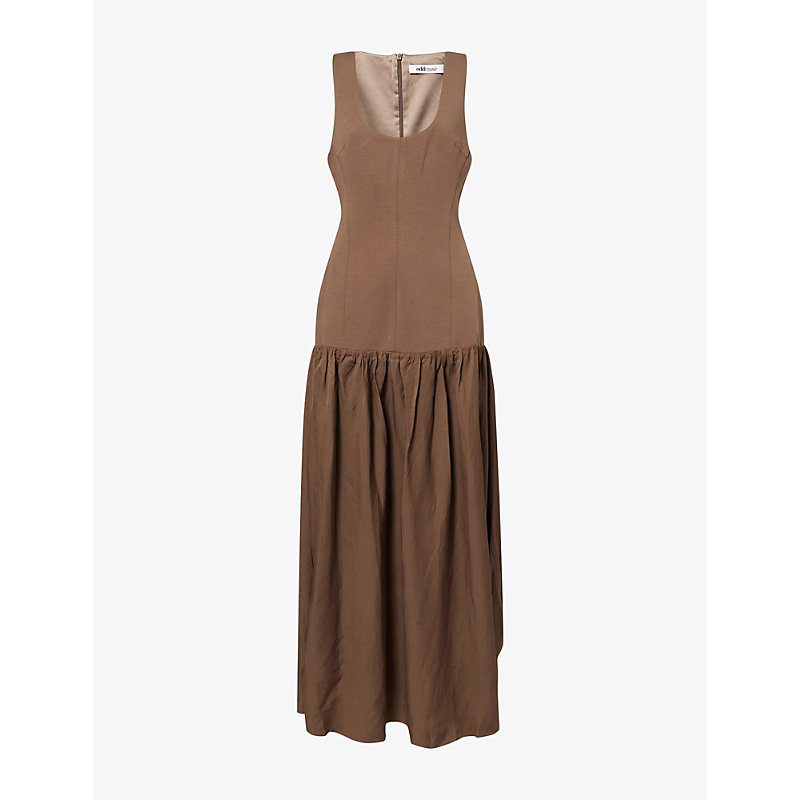 Womens Dropped Waist Cotton and Linen-Blend Maxi Dress