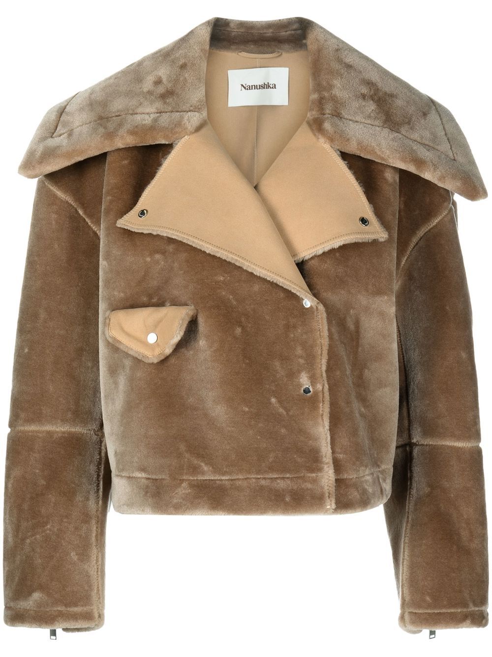 Faux-fur biker jacket - Brown