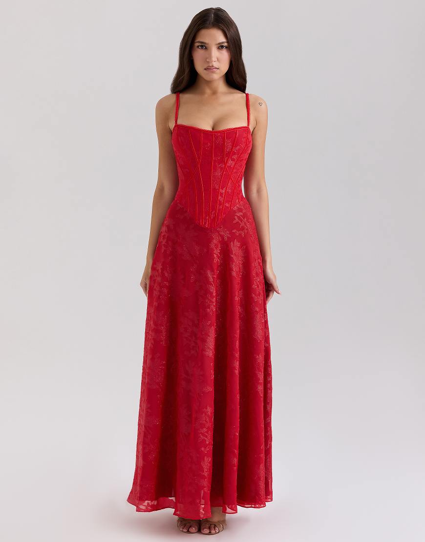 Esme chiffon maxi dress in red