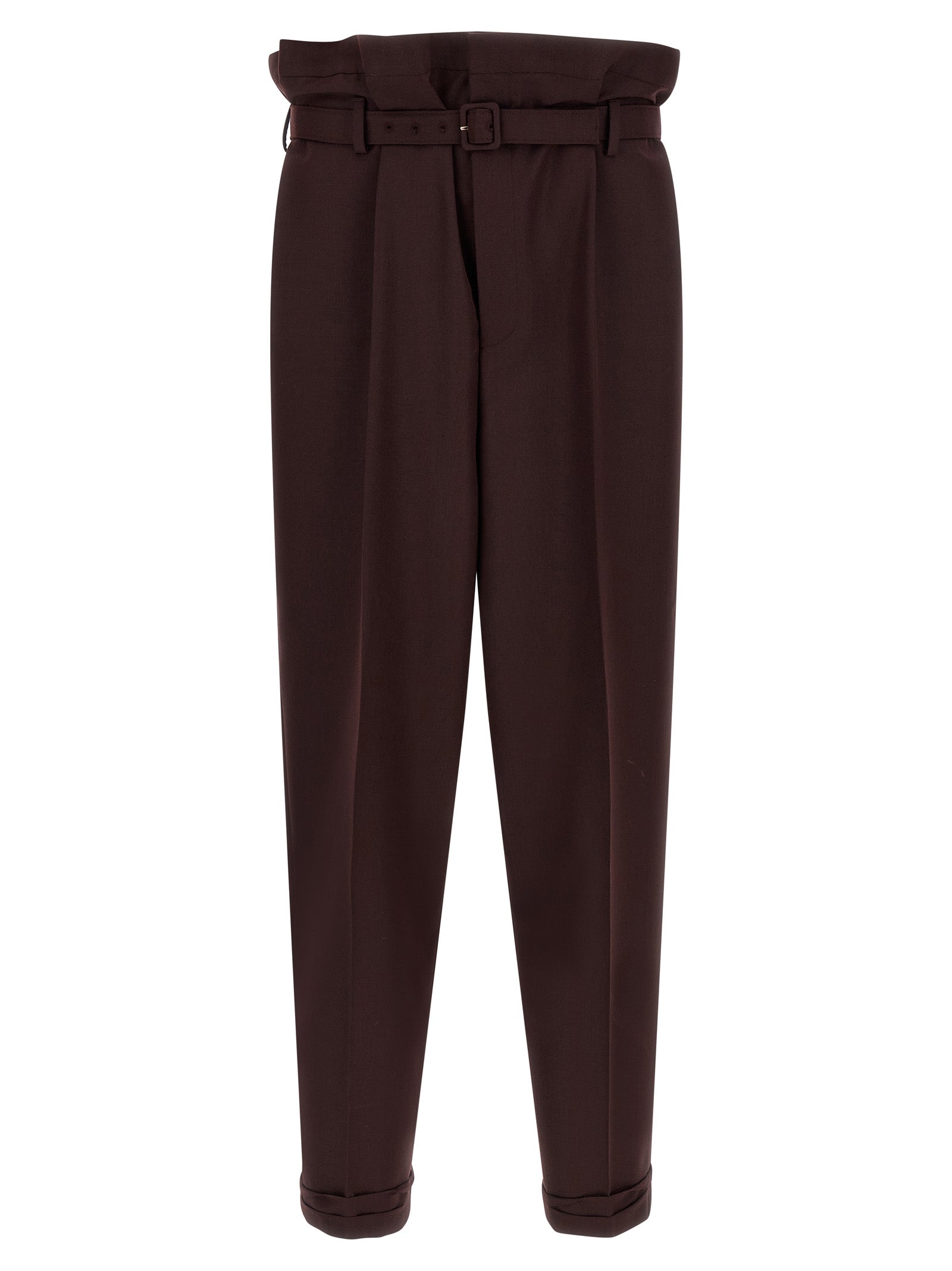 Paper-Bag Waist Wool Trousers — Purple