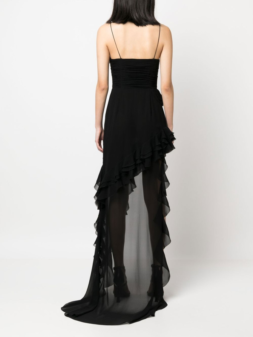 - Ruffles Detail Silk Georgette Evening Dress