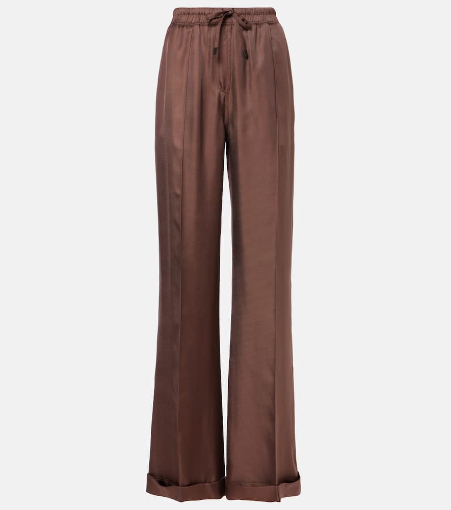 Silk twill wide-leg pants