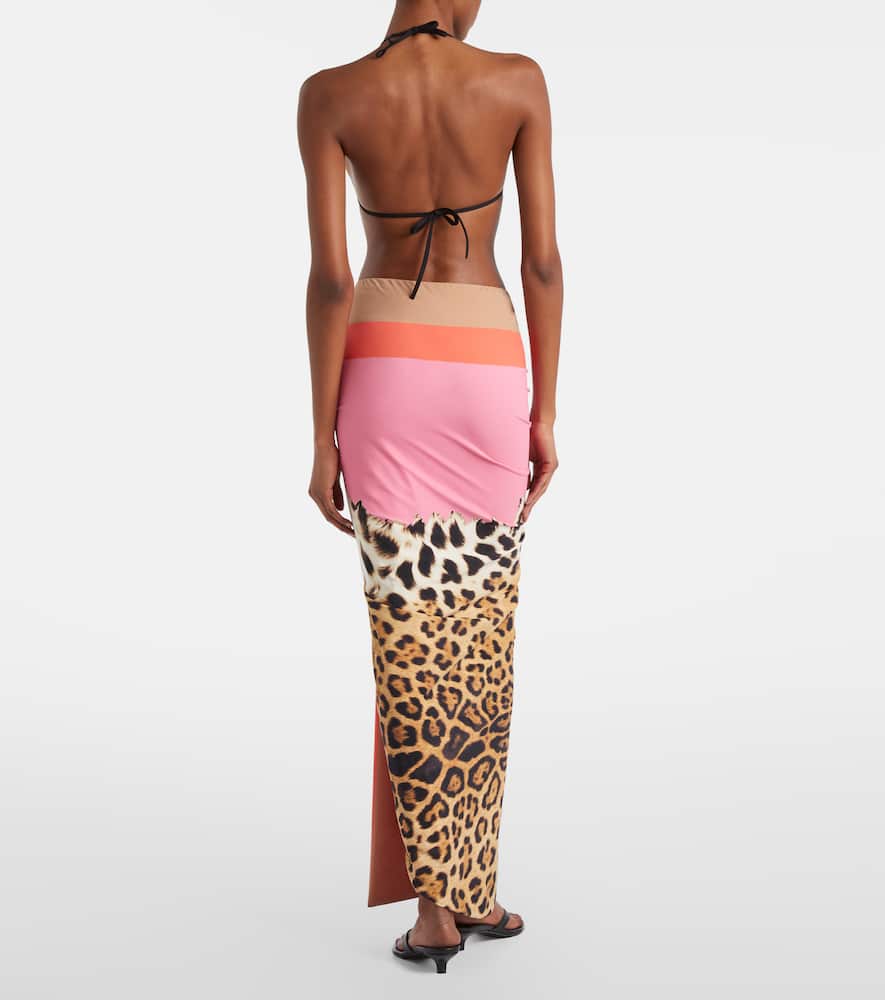 Leopard-print asymmetric maxi skirt