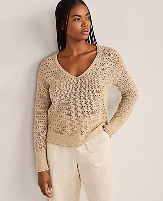 Ann Taylor Haven Well Within Textured Cotton V-Neck Sweater