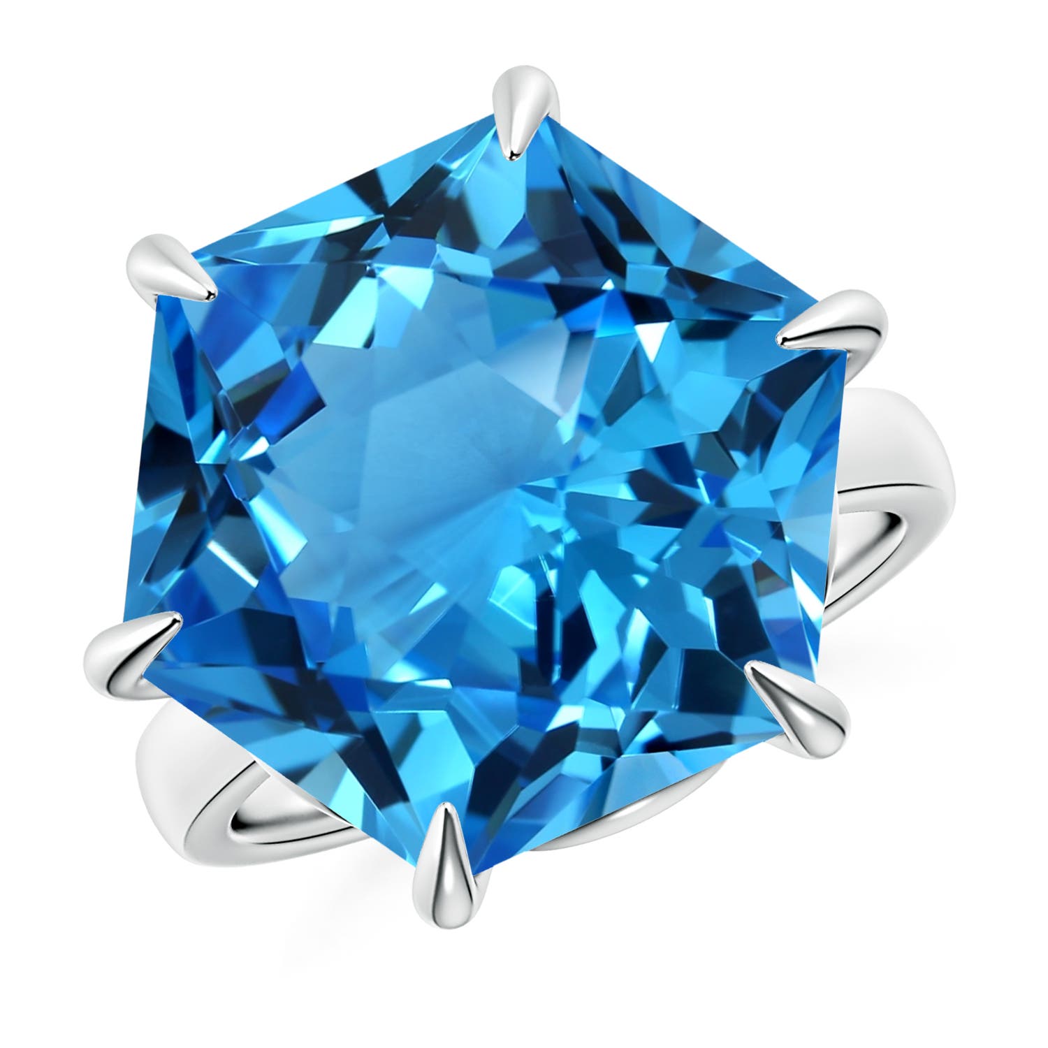 Angara 17.5 Carats GIA Certified Hexagonal Fancy-Cut Swiss Blue Topaz Solitaire Ring in Platinum