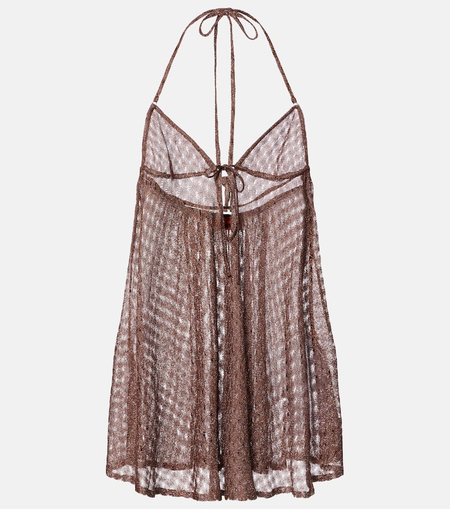 Open-knit halterneck lamé beach cover-up