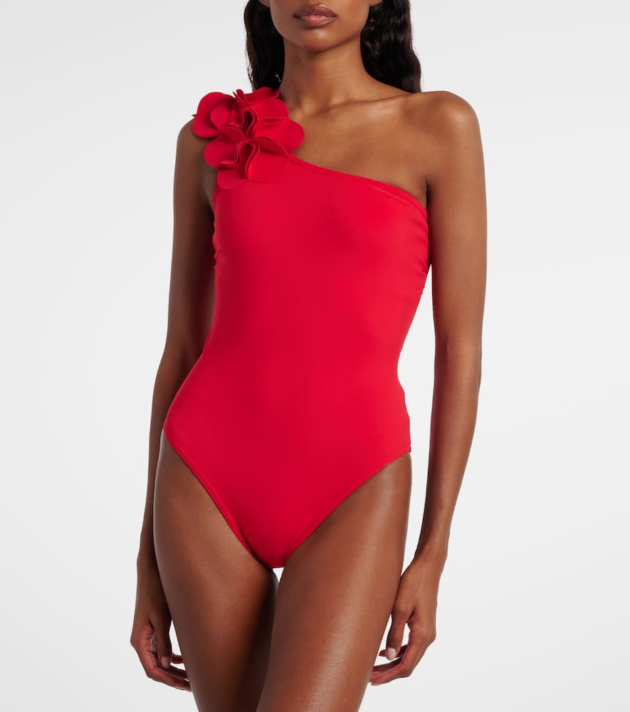 Tess floral-appliqué one-shoulder swimsuit