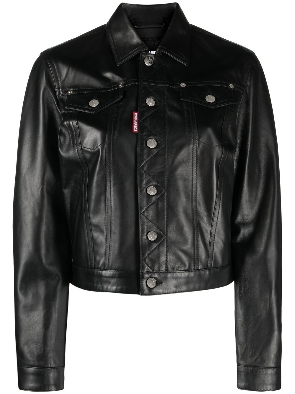Single-breasted leather jacket - White