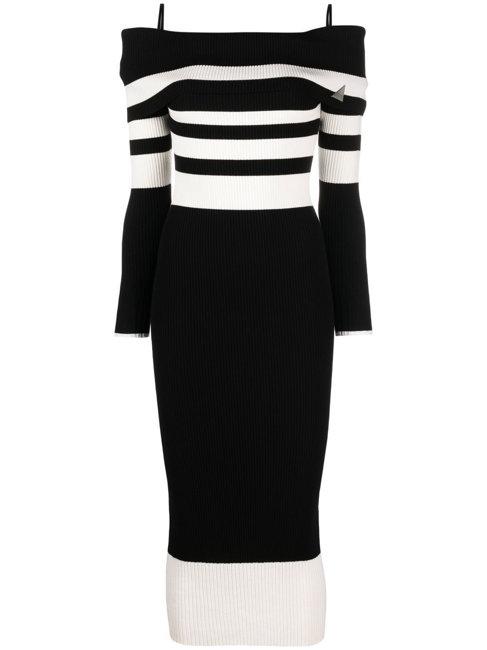 Striped off-shoulder knitted dress - Black