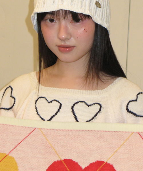 HEART ARGYLE BLANKET IVORY