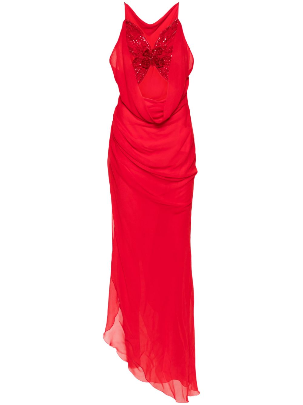 Butterfly crepe asymmetric dress - Red