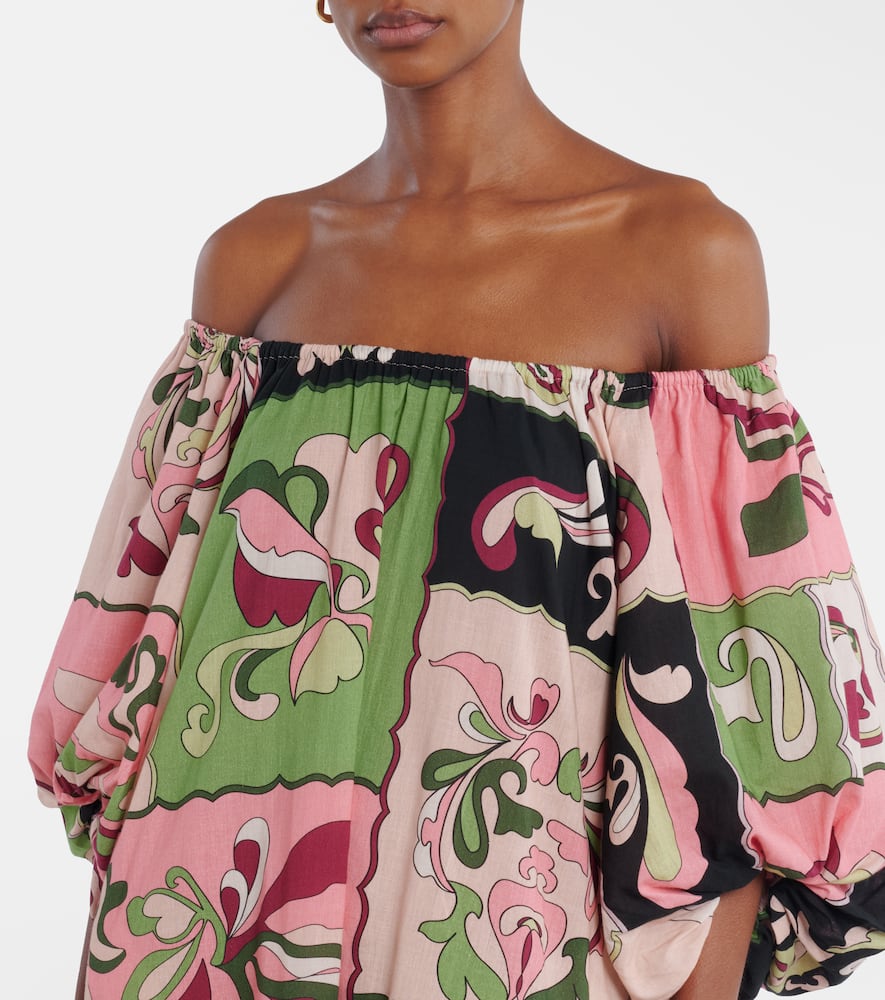 Printed off-shoulder cotton maxi dress