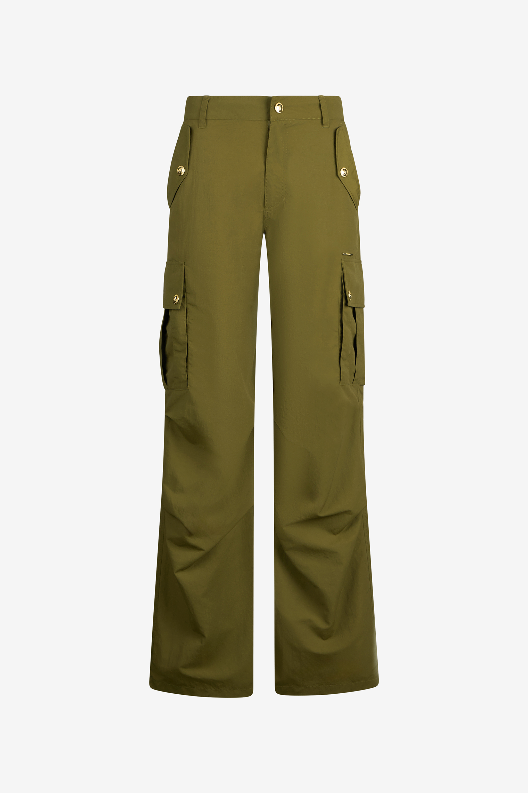 Green Cargo Trousers With Gold Buttons