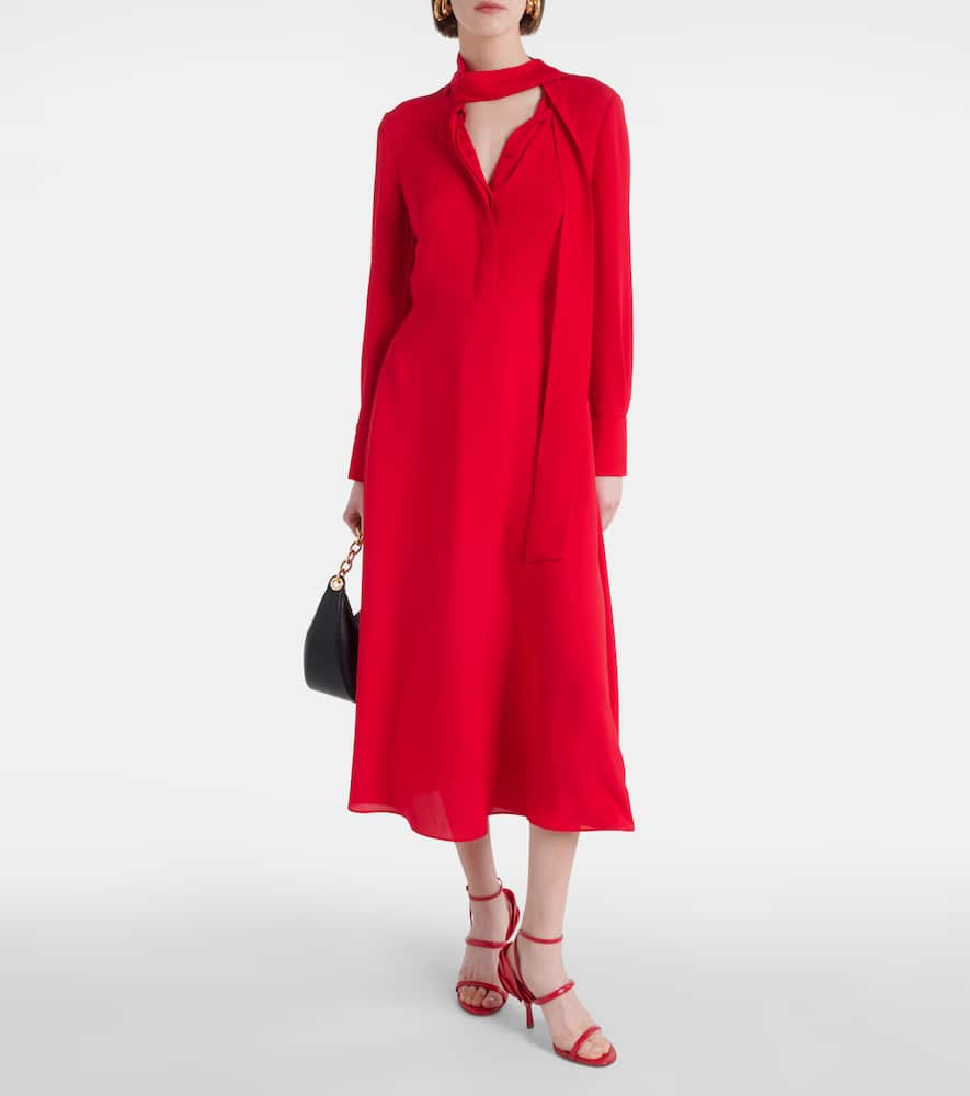 Tie-neck silk midi dress