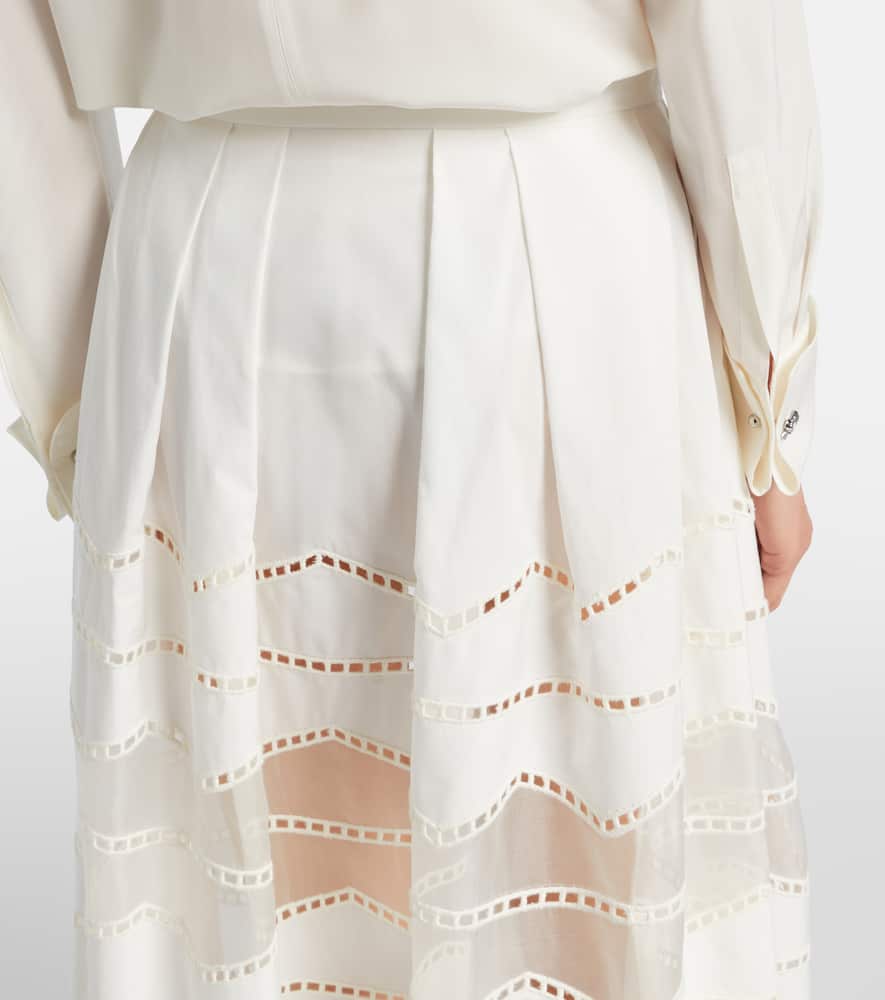 Organza-trimmed cotton midi skirt