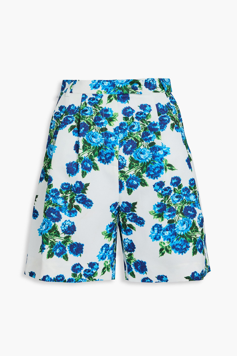 Pleated floral-print faille shorts - Blue - UK 18