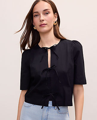Ann Taylor Tie Front Short Sleeve Blouse