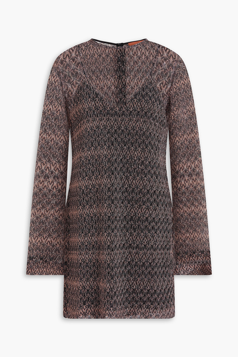 Metallic crochet-knit mini dress - Brown - IT 46