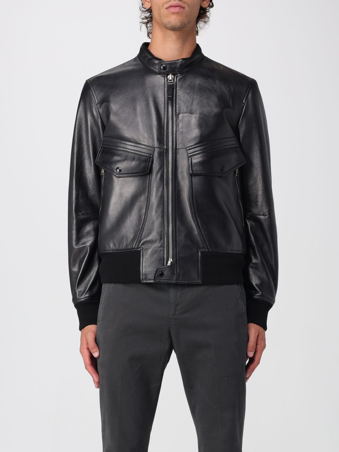 Zip-front leather jacket - Black