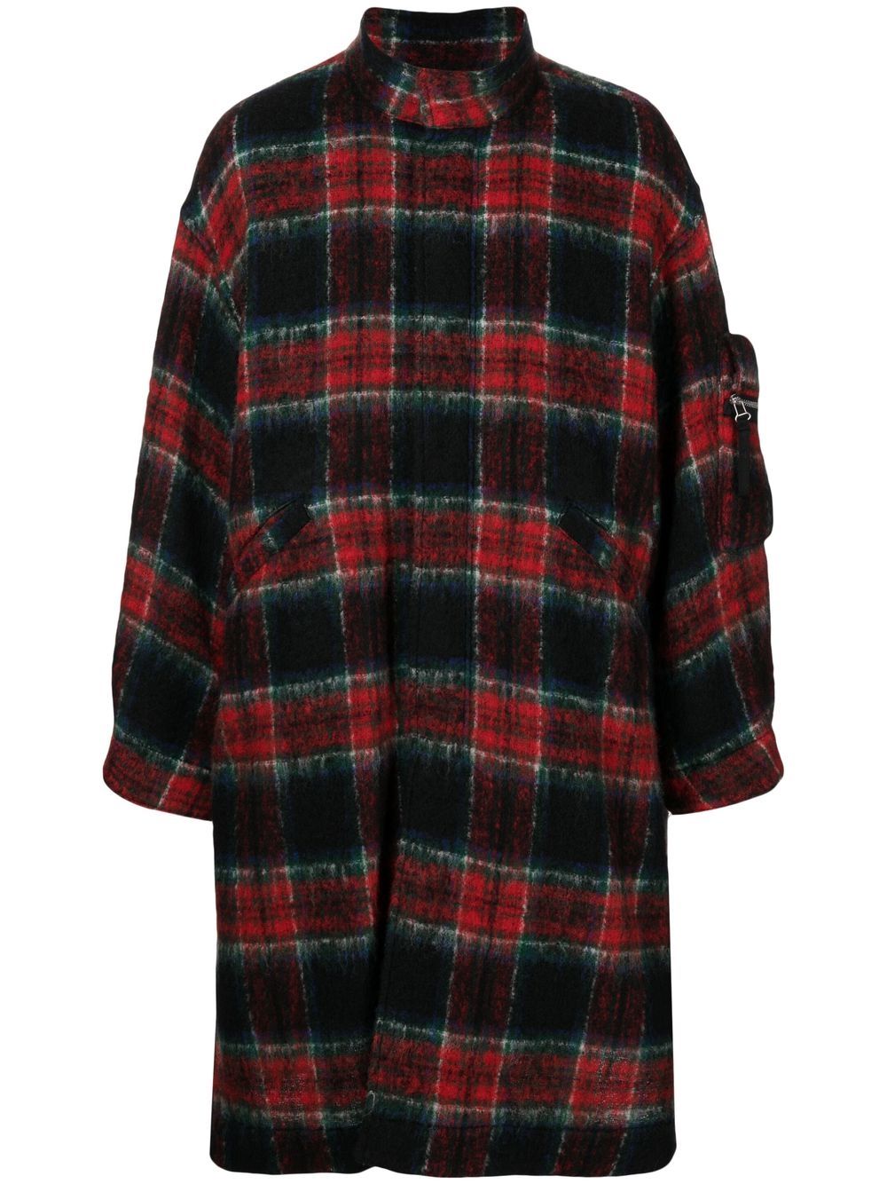 Check-pattern zip-front midi coat - Multicolour
