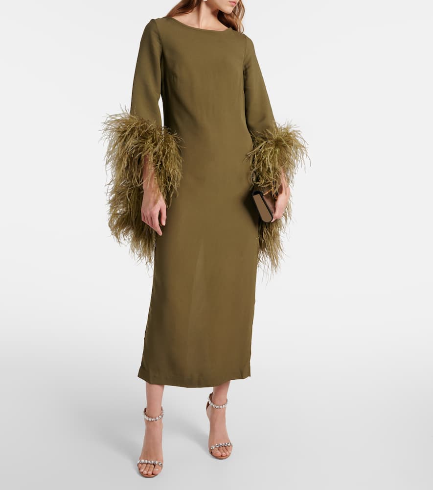 Del Lago feather-trimmed midi dress