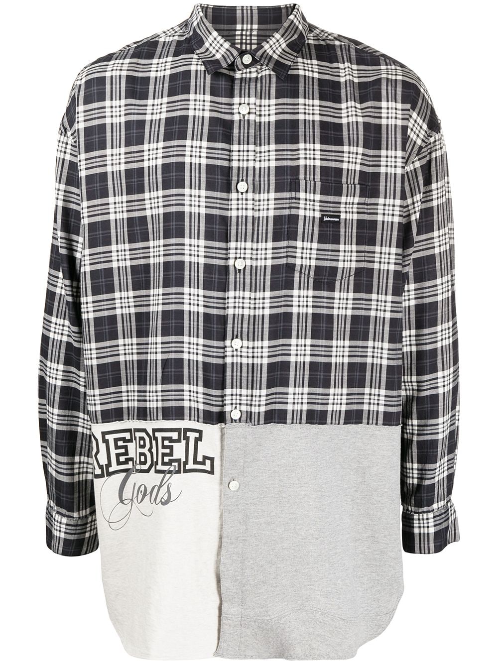 Patchwork plaid long-sleeve shirt