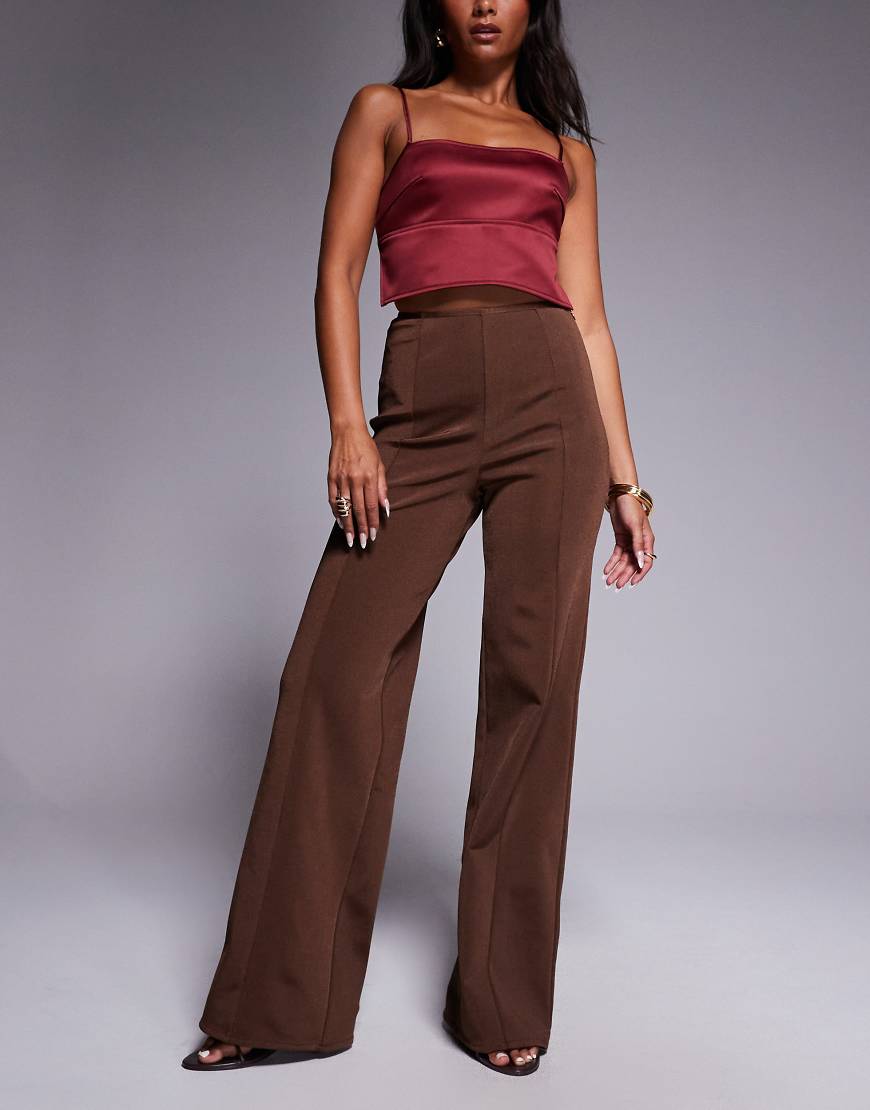 Bandage straight leg trouser in chocolate-Brown