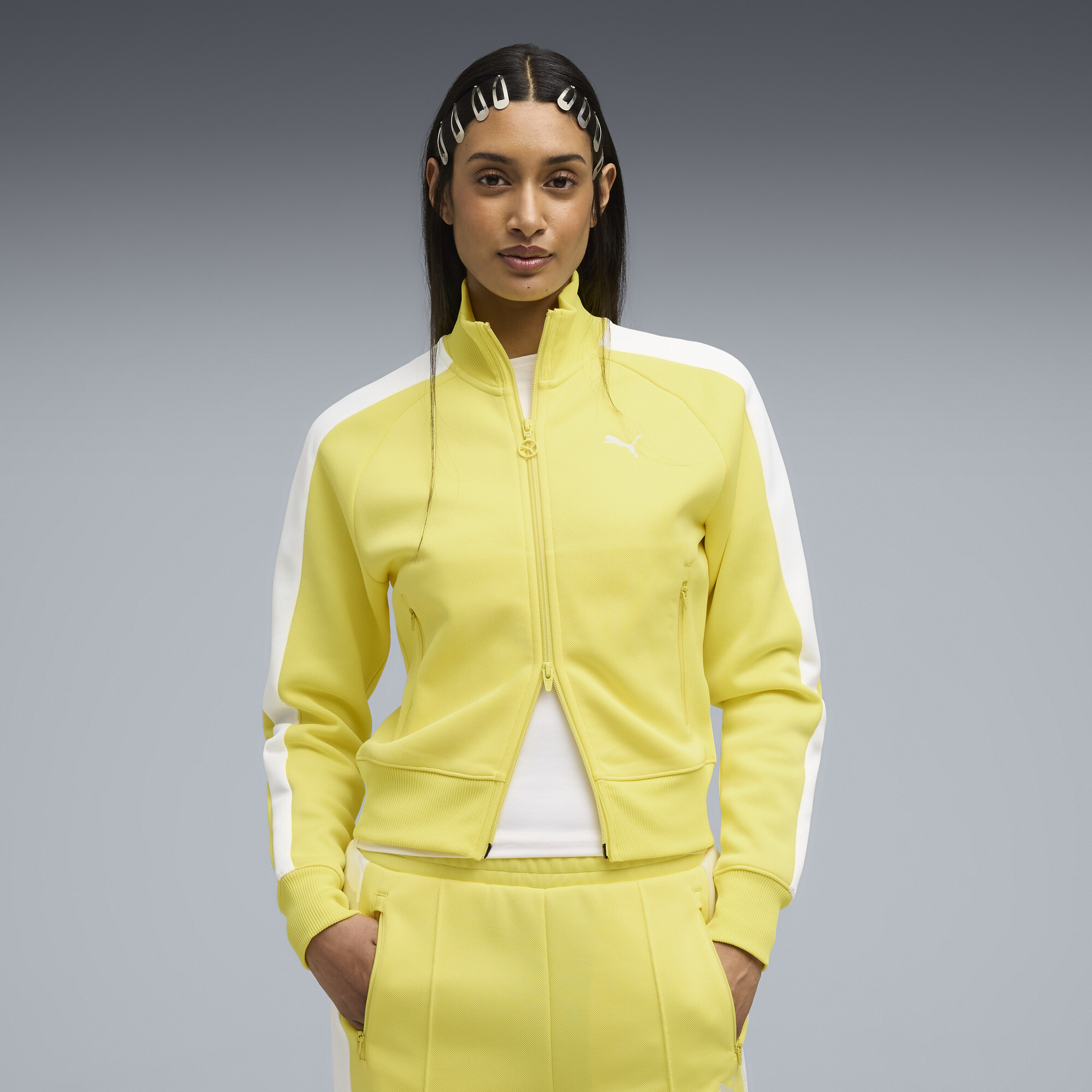 PUMA T7 Women's Short Track Jacket in Yellow