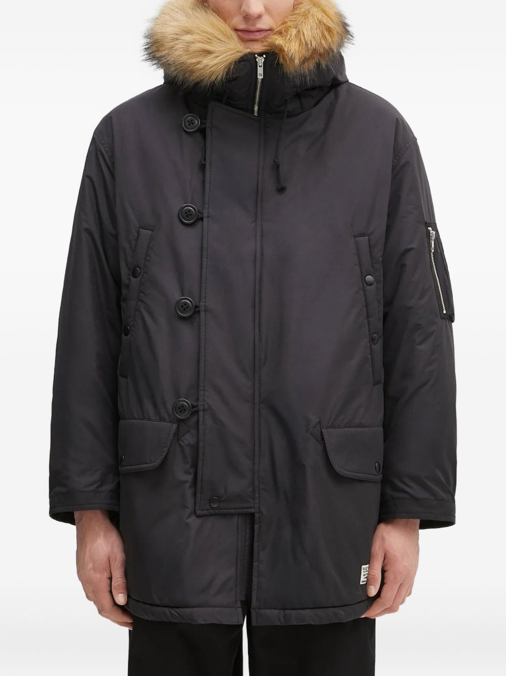 Faux fur-lined hooded parka - Black