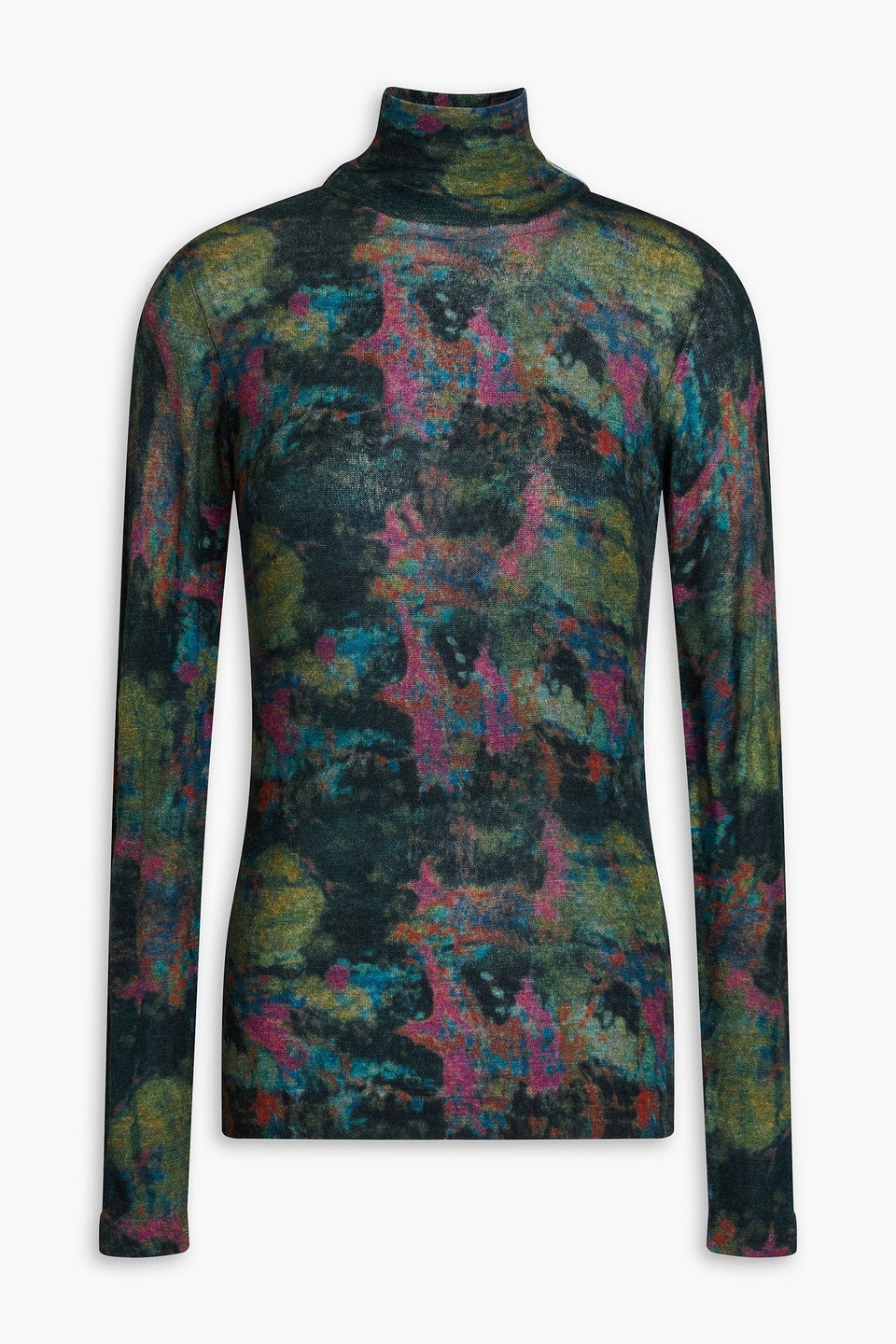 Printed cashmere turtleneck top - Green - XS