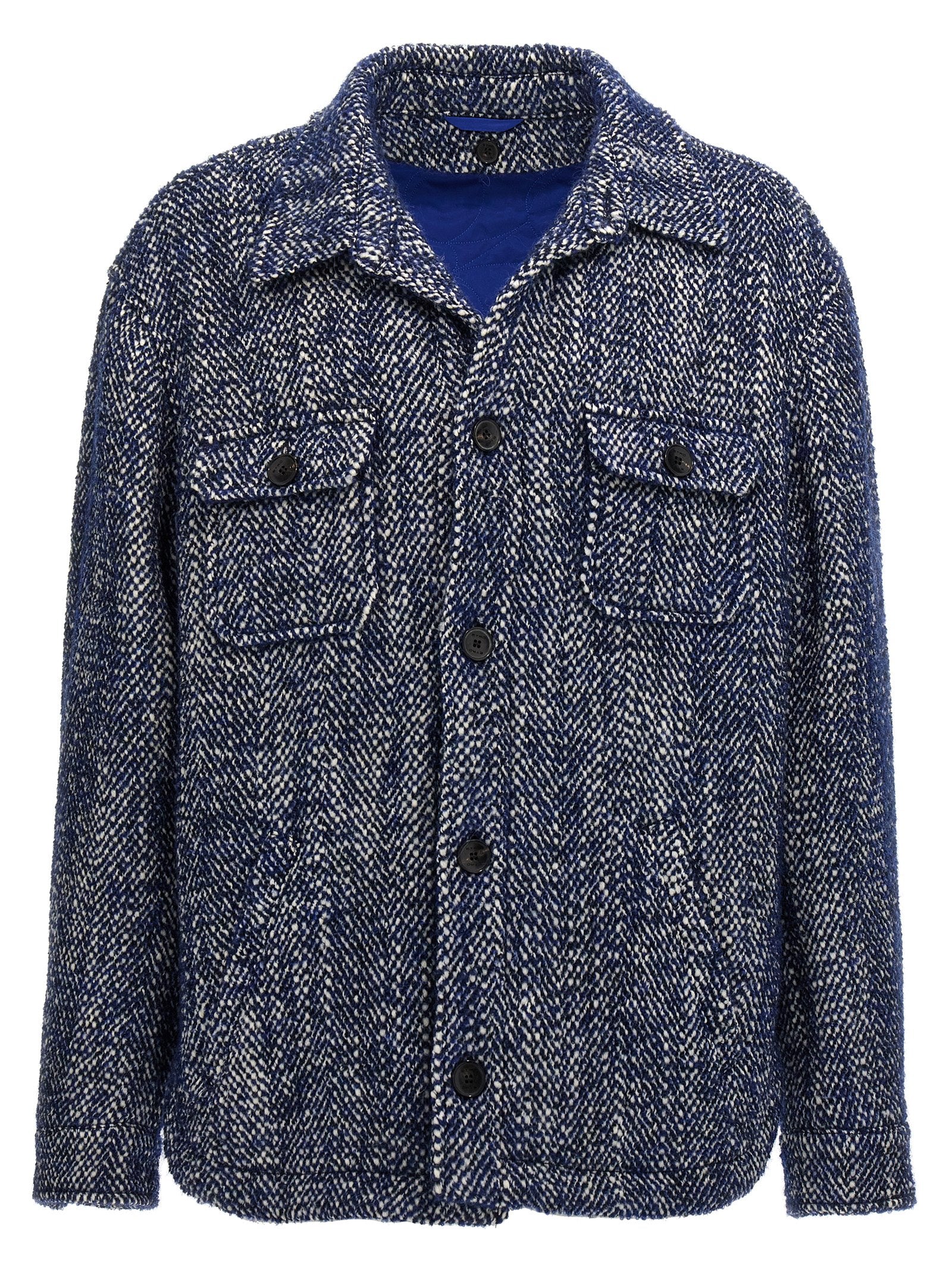 Chevron Wool Blend Jacket — Blue