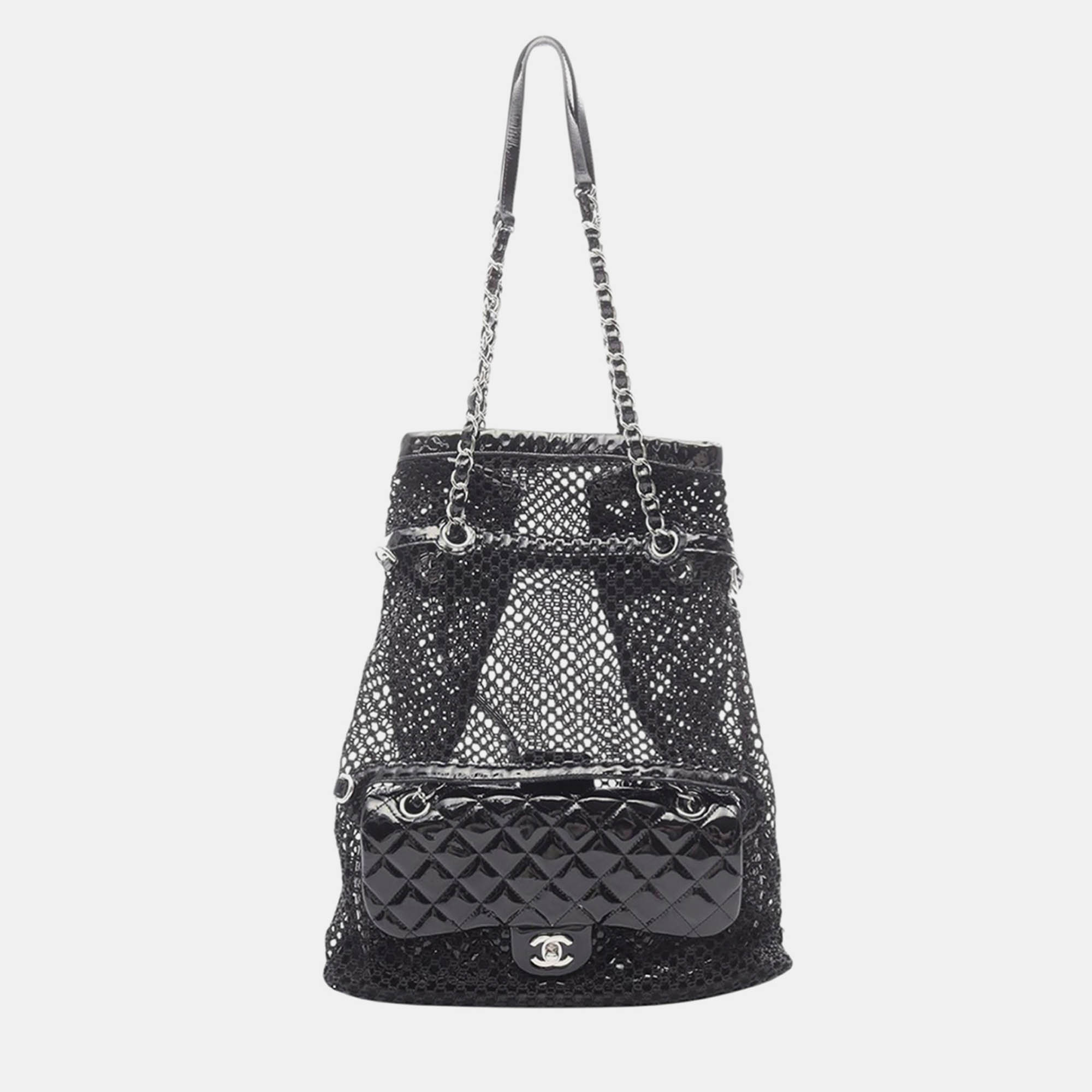 Chanel Black Mesh and Patent Leather La Madrague Tote