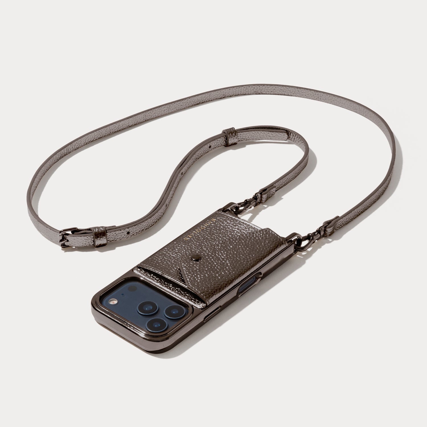Donna Crossbody Phone Case in Metallic Chrome/Pewter | iPhone 15 Pro Max | Genuine Leather |