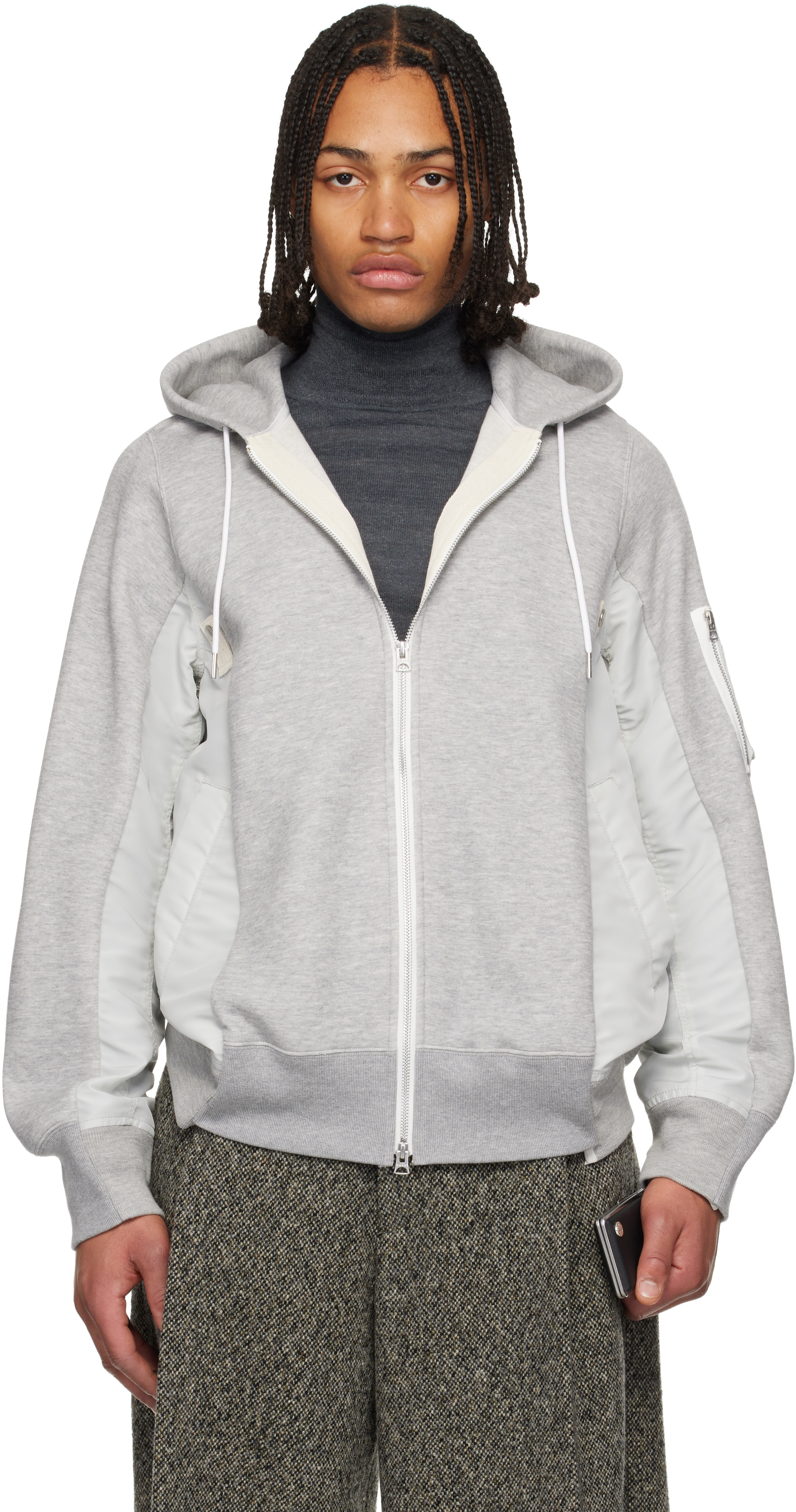 Gray Sponge Sweat & Nylon Twill Hoodie