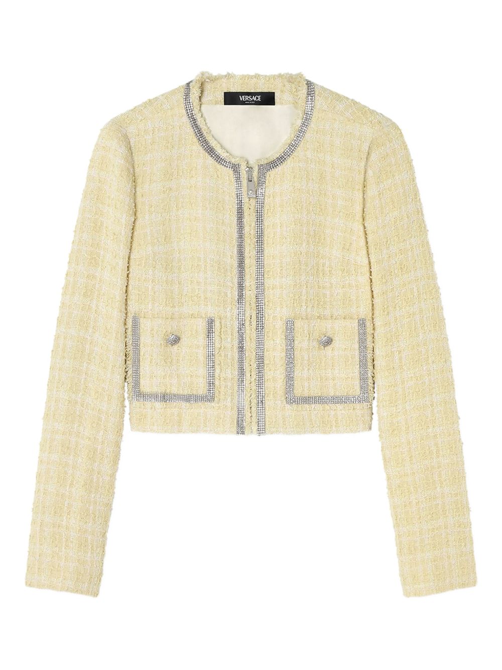 Versace crystal-embellished tweed jacket - Neutrals