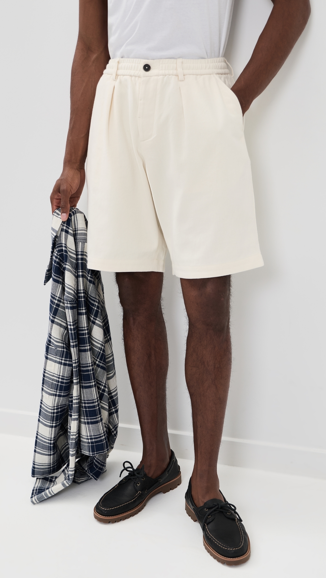Pleated Track Shorts Ecru