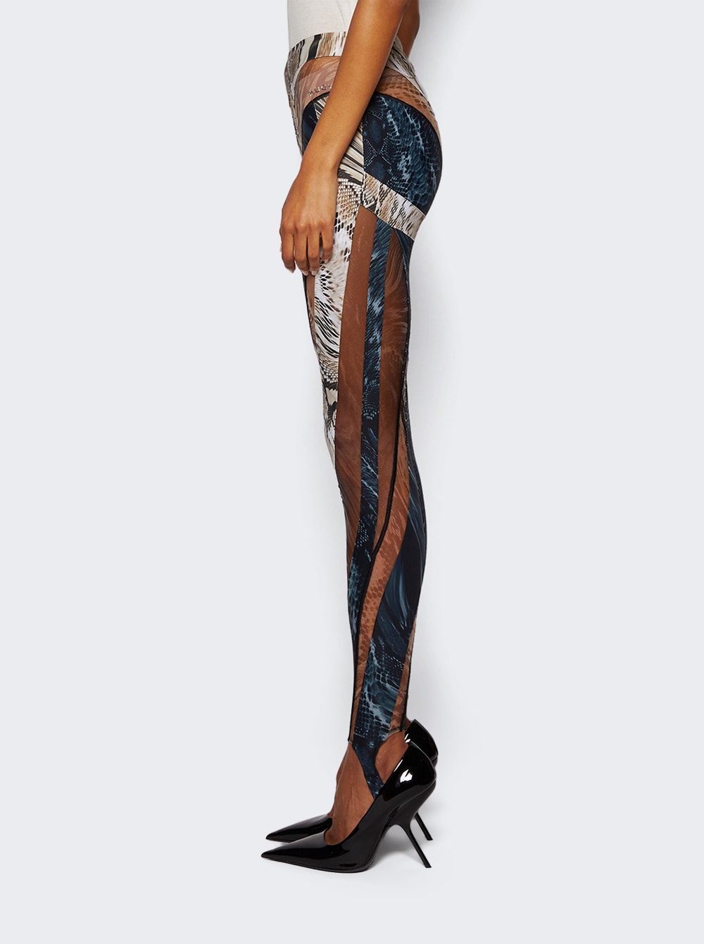 Snakeskin-print sheer-tulle panelled leggings - Neutrals