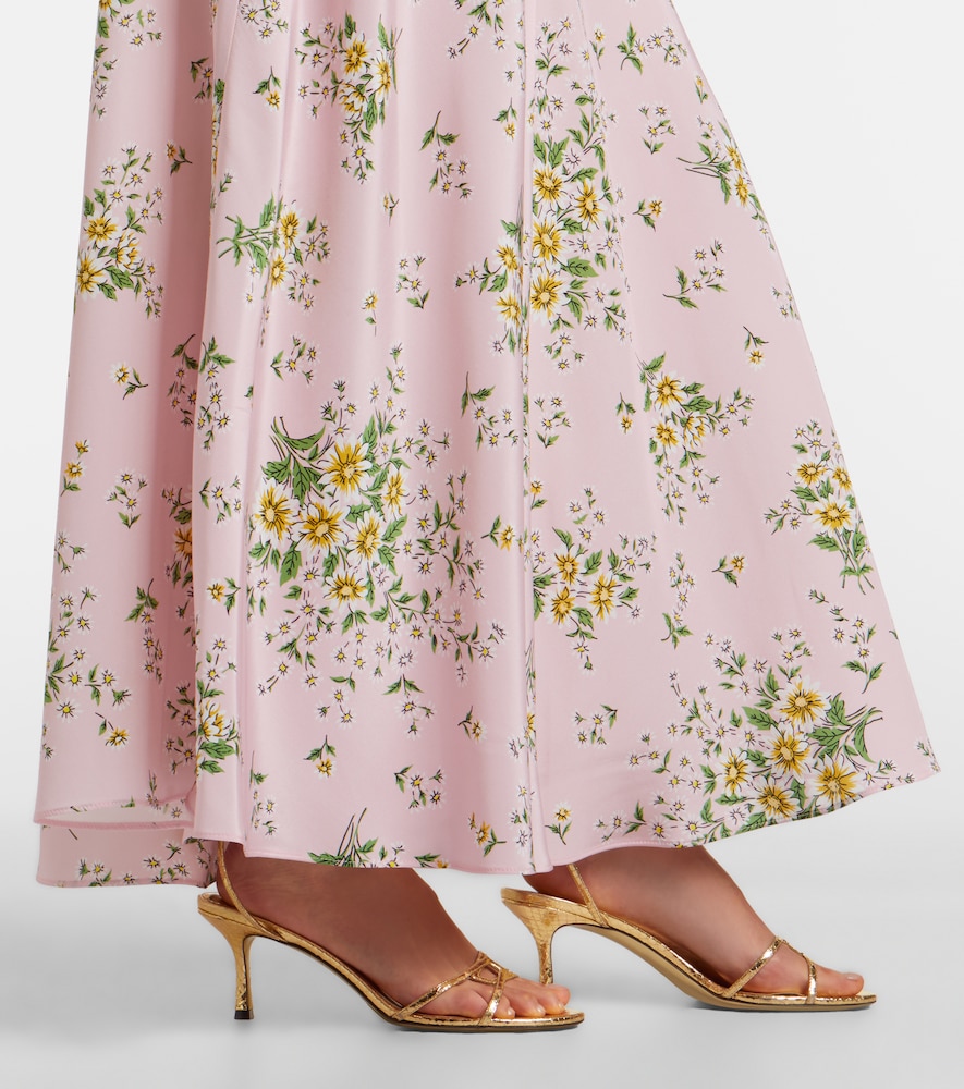 Floral-appliqué floral silk crêpe gown