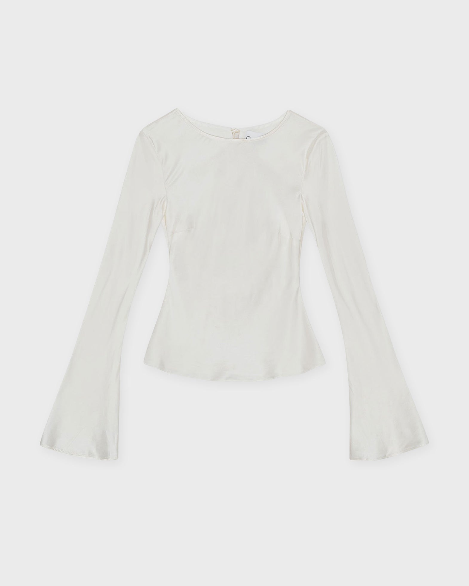 Ganni Blouse Solid Stretch Satin Long Sleeve Egret